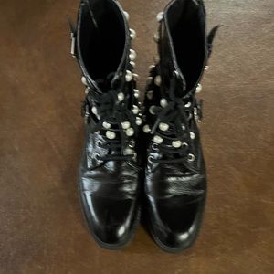 Combat Boots with Pearl Buttons
